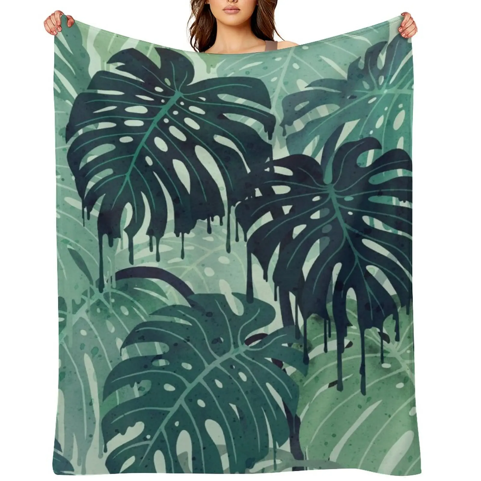 

Monstera Melt (in Green) Throw Blanket for sofa Sleeping Bag Custom Cute Blankets