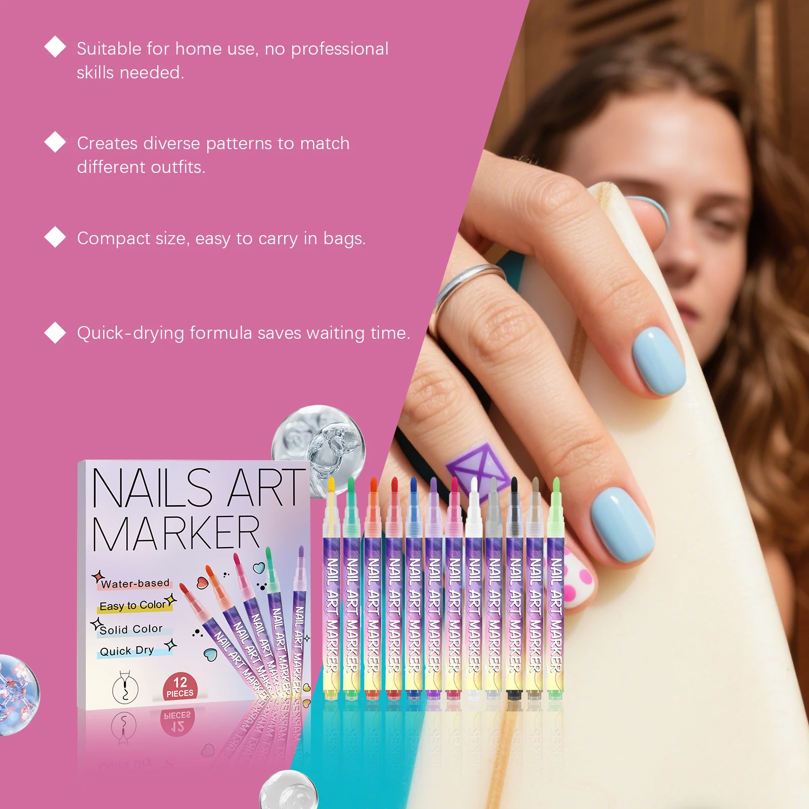 12색 네일 아트 펜 세트 3D 네일 듀들 펜 아크릴 페인트 펜 네일 아트 드로잉 페인팅 네일 포인트 도팅 라이너 펜