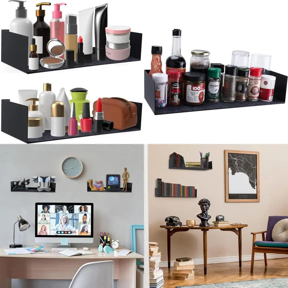 

Floating Shelves Wall Mount, Metal Book and CD/DVD Storage Display Racks, Black, Set of 3