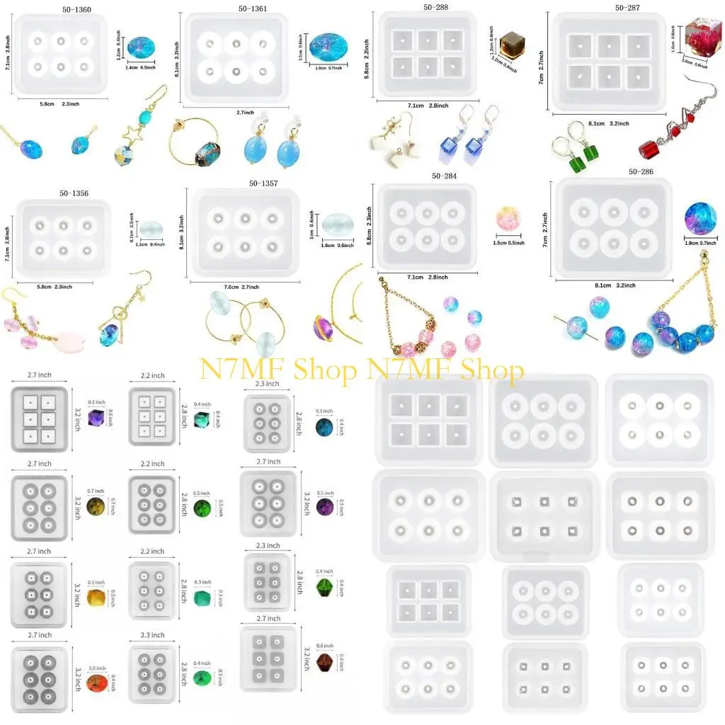 

N7MF 12 Pcs/Set DIY Handmade Crafts Jewelry Pendants Making Crystal Epoxy Resin Mold Bracelet Necklace Beaded Silicone Mould