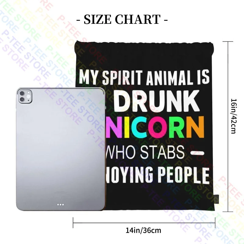 My Spirit Animal Is A Drunk Unicorn Who Stabs Annoying People Drawstring Bags Gym Bag Print Outdoor Running