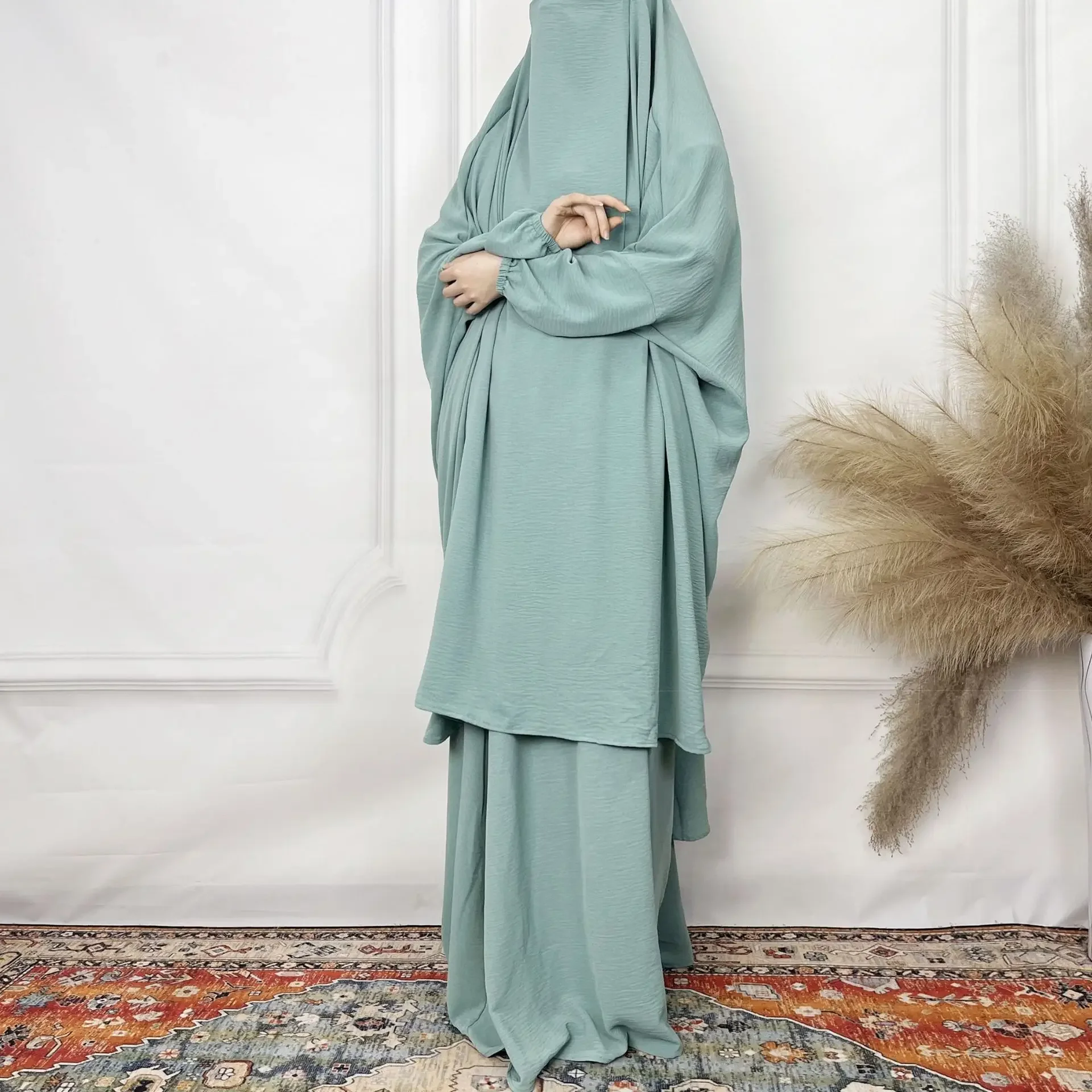 Eid – ensemble de robes 2 pièces pour femmes musulmanes, Abaya de prière, Ramadan, maroc, dubaï, Abayas, Kaftan, tenues islamiques, longue Robe, costume Jalabiya