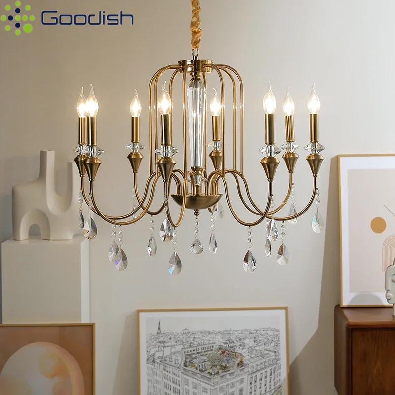 الشمال بسيط فاخر كريستال الثريا مصمم النحاس الذهبي LED أضواء لقاعة غرفة نوم المطبخ ديكور المنزل مصابيح متدلية #3