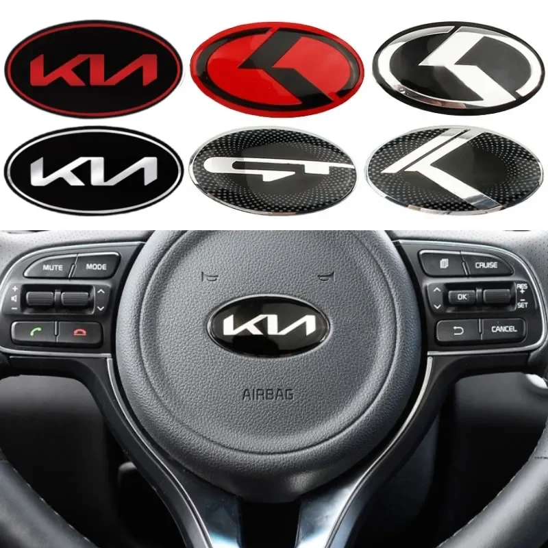 6x3.3cm Car Steering Wheel Logo Emblem Cover Sticker for K2 K3 K5 K7 K9 Picanto Stinger Forte Sorento Sportage Rio Soul Ceed