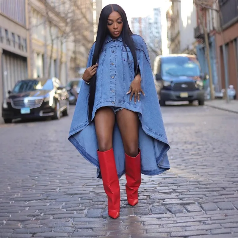 Picture 6: Denim Loose Bat Cardigan Front and Back Long Design Denim Jacket