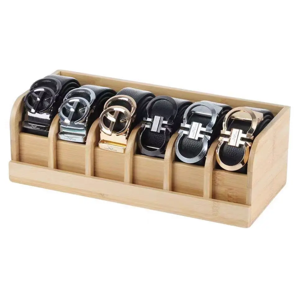 Imagem -05 - Bamboo Organizer For Belt And Ver Display Box Simples Proteção Ambiental Separador de Cinto do Armário Compartimentos