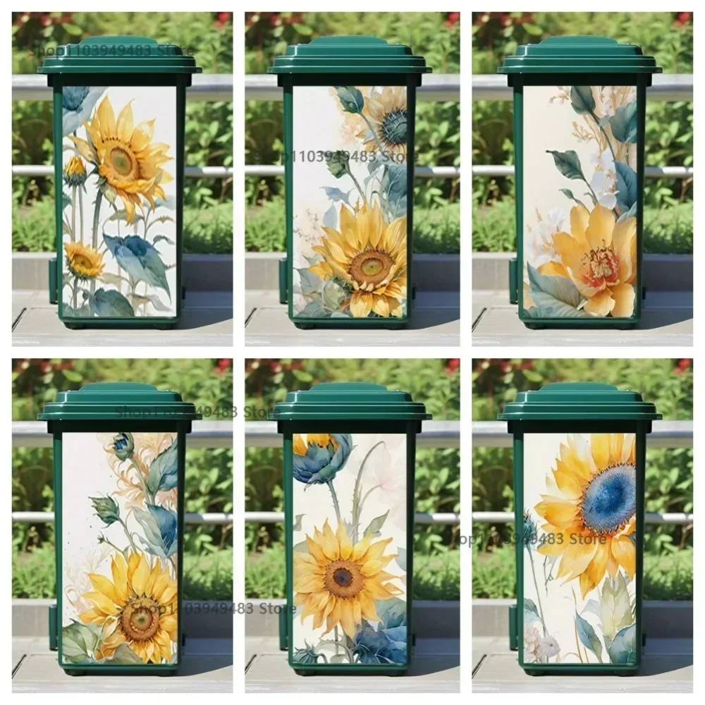 Sunflower Painting Garbage Bins Waterproof Decor Self-adhesive Oilproof Stickers for Home Outdoor Litter Bins Ornamental Decals