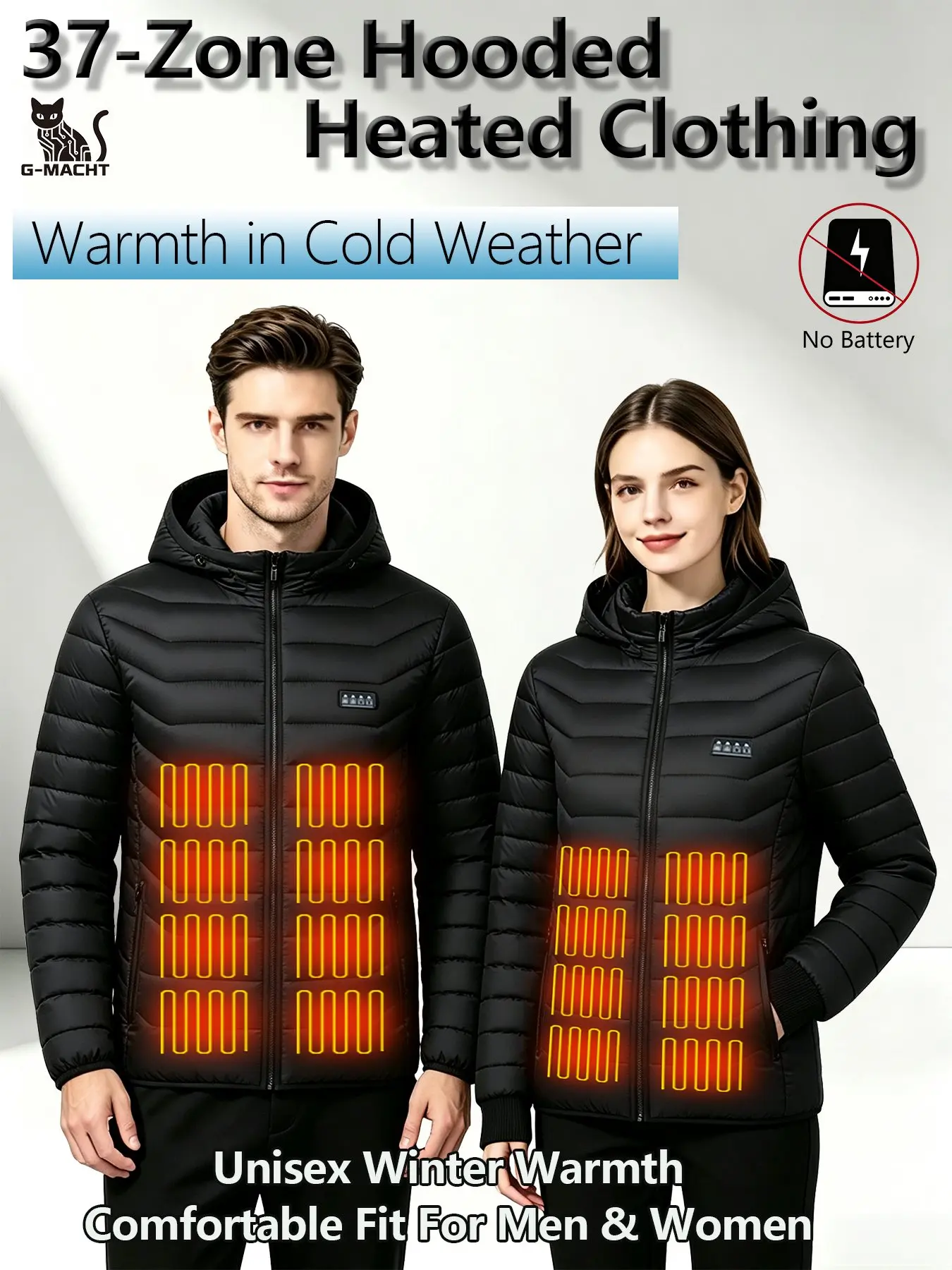 G-MACHT Unisex USB 38-Zonen Beheizte Kapuzenjacke, 4-Schalter-Steuerung, Langarm-Winterjacke für Camping, Wandern, Skifahren – Detail 8