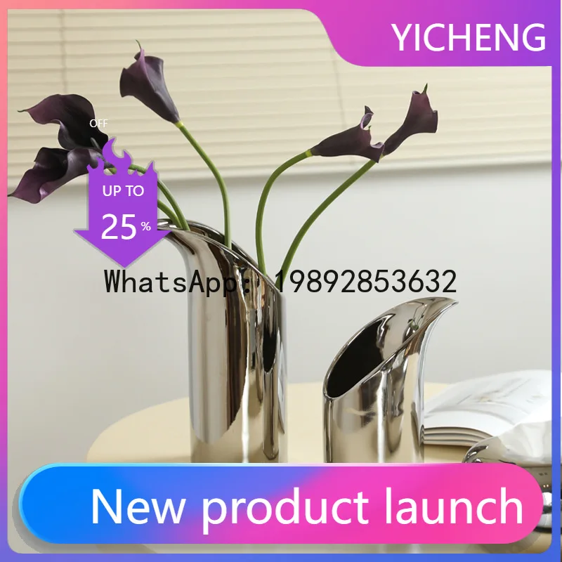 

LYY silver Ceramic Vase Modern Living Room Dry Flower Arrangement Entryway Dining Table Home Decorative Item