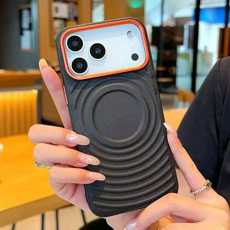 حافظة جلدية مغناطيسية بنمط تموج لهاتف آيفون 17 برو ماكس اير 17 16E 16 Plus 15 غطاء هاتف حماية كاملة للشحن اللاسلكي #2