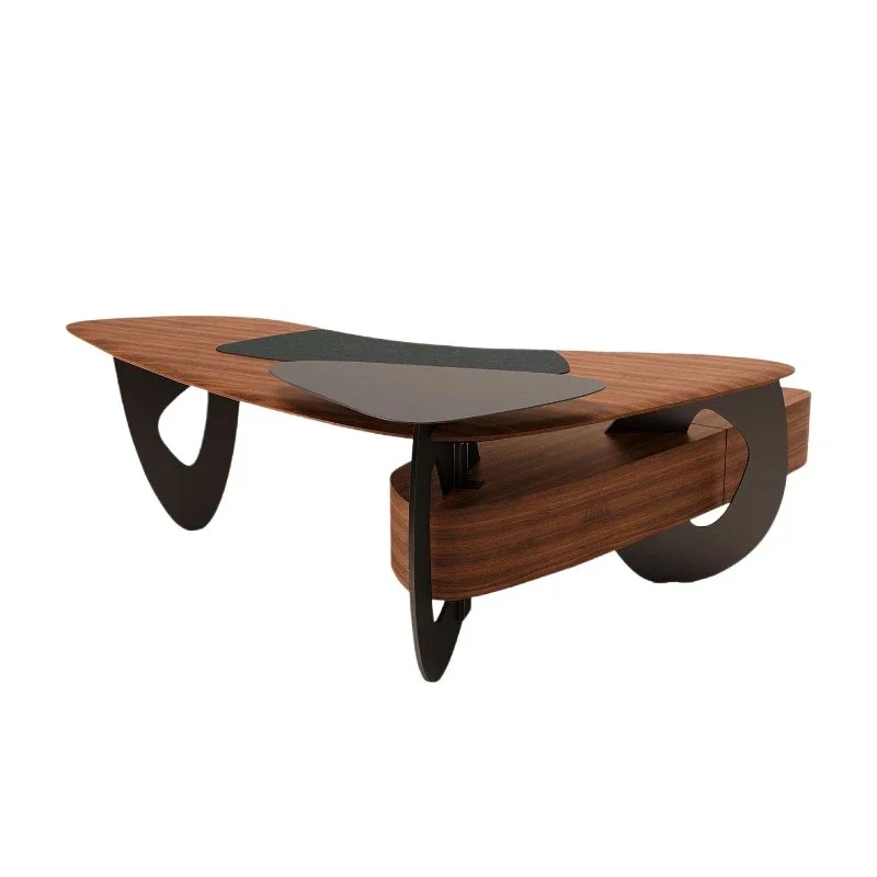 Italian high-end desk boss table modern light luxury high-end designer villa solid wood storage corner desk