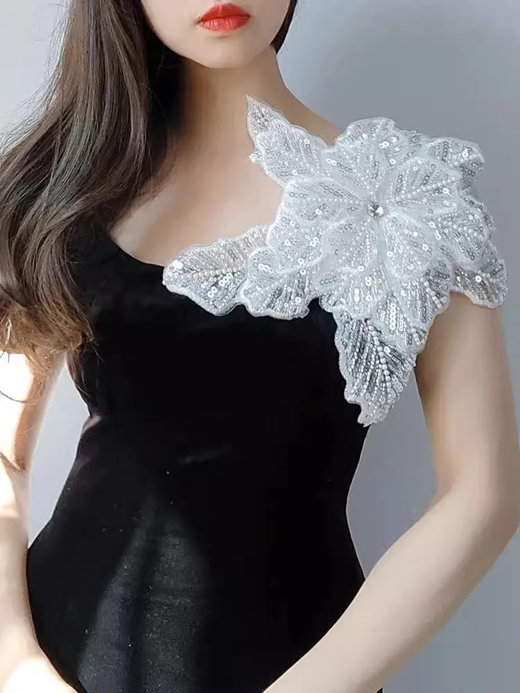 Sequin embroidery Layering large flower corsage original design art Pin suit dress accessories