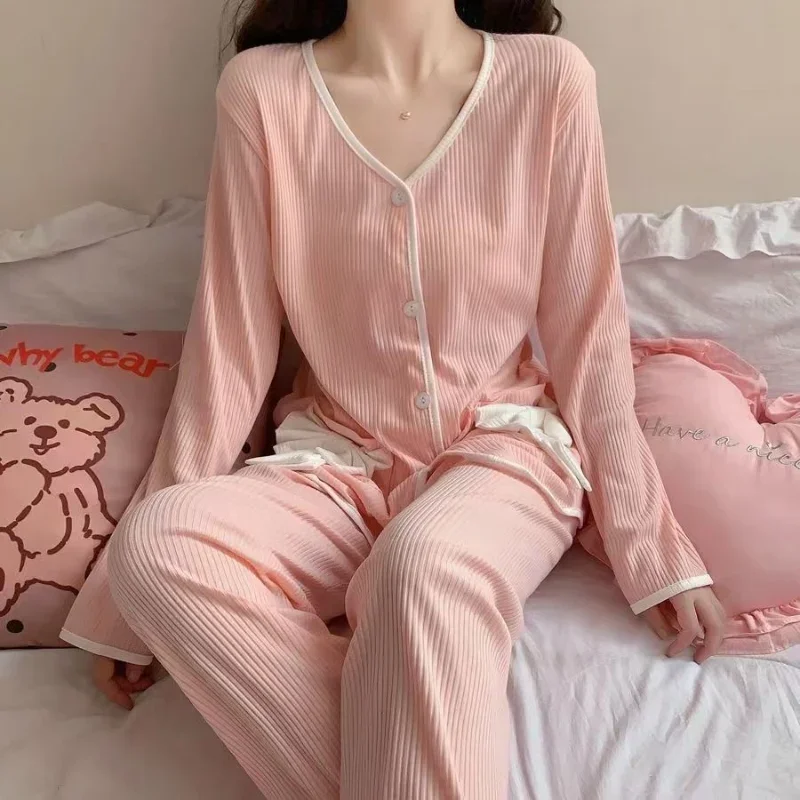 Pajama Sets Women Solid Lovely Simple Casual Classics Graceful Special Home Modern Korean Style Spring New Charming All-match