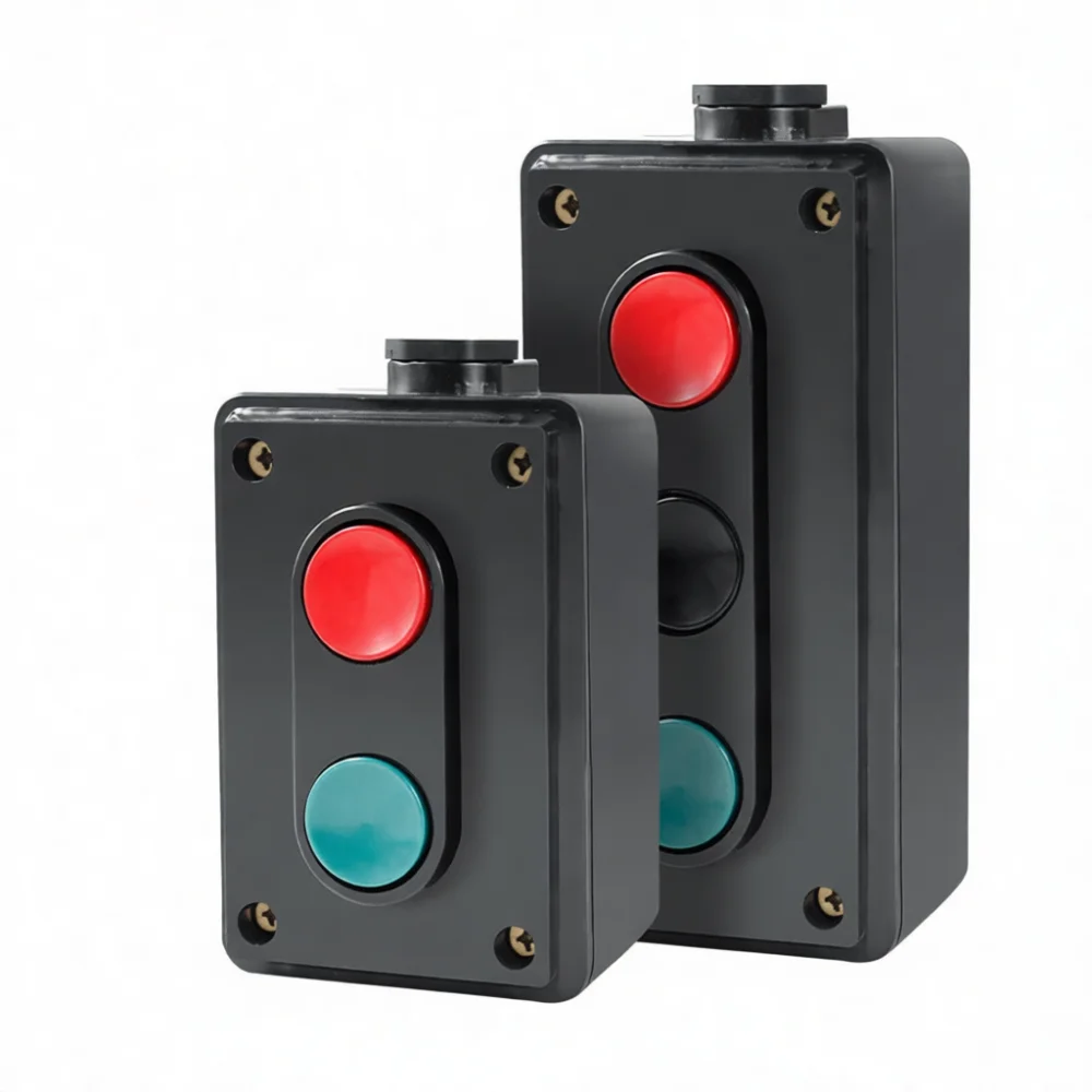 LA4 2H Push Button Switch Station Industrial Control Box Machine Start Stop Control Enclosure 3 Holes 2 Button Controller