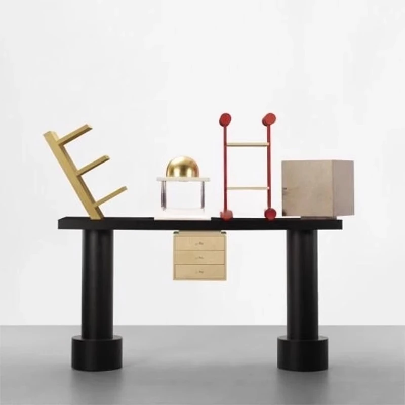

Hong Kong-style postmodern light luxury model room book desk and chair combination