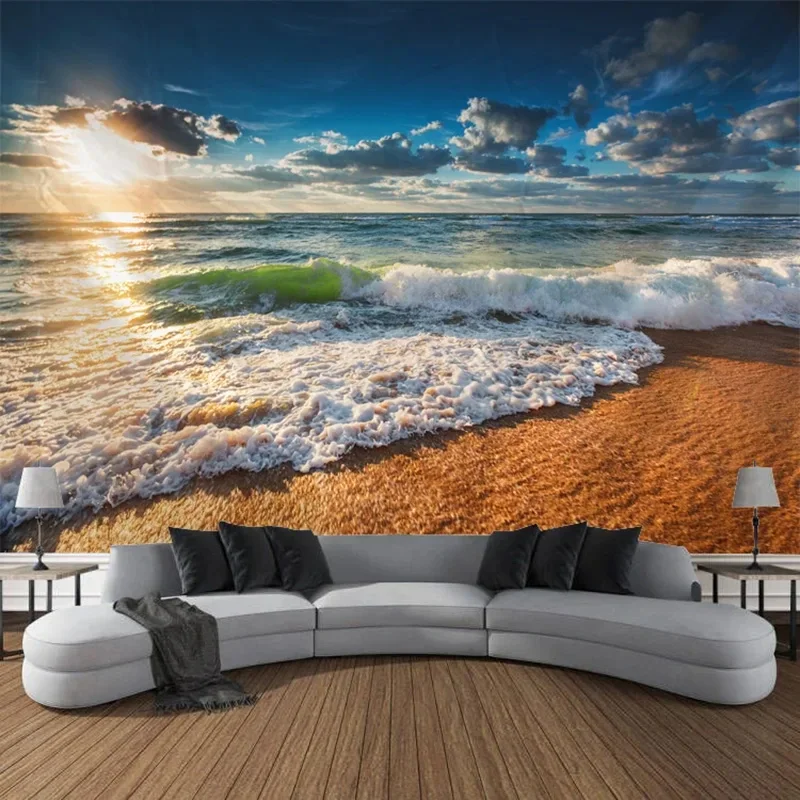 Ocean Beach Tapestry Tropical Seaside Island Waves Wall Tapestry Summer Hawaii Paradise Landscape Wall Hanging for Bedroom Dorm