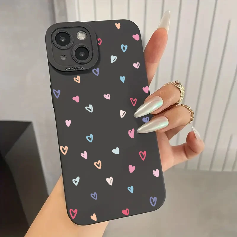 Bunte Kleine Herzförmige Silikon-Handyhülle für iPhone 15 16 17 18 Pro Max 11 12 13 14 XS XR X 7 8 Plus Stoßfeste Hülle – Detail 2