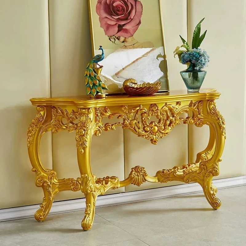 

European-style all-solid wood foyer, entrance table, entrance cabinet, entrance table, semi-round entrance, end view table,