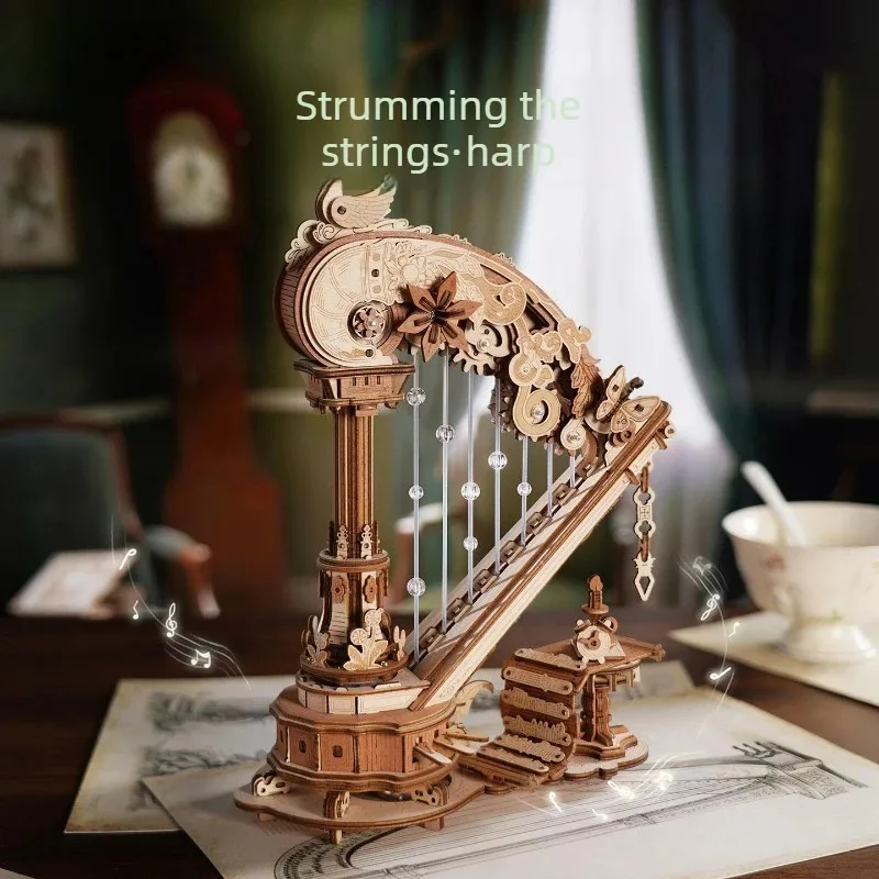 3D Wooden Puzzle Stringed Harp Music Box DIY Handmade Magic Cello Mechanical Music Box with Moveable Stem Creative Toy AMK71 view 2
