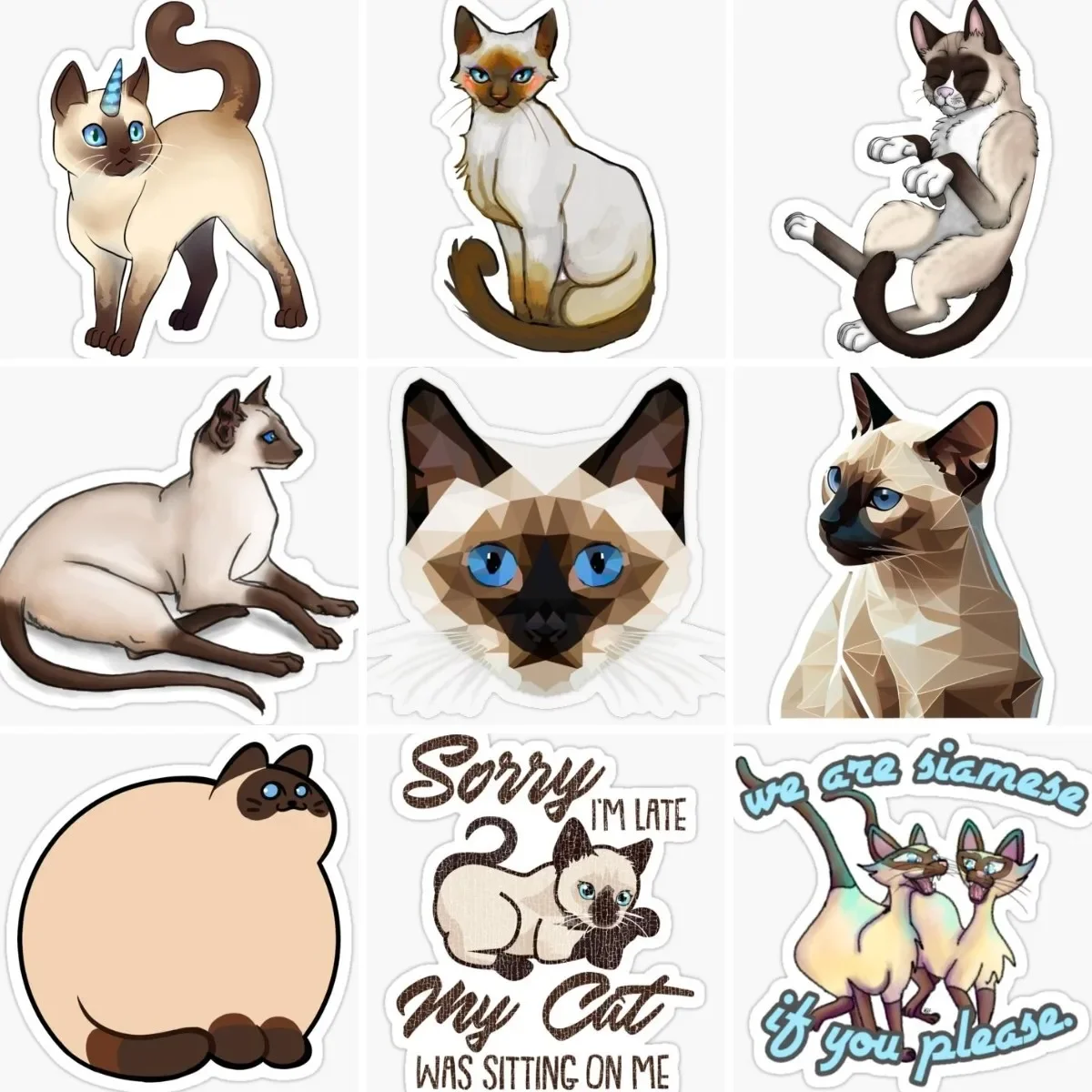 

Siamese Cat Creative Pets Cute Sticker Vinyl Laptop Accessories Bumper Wall Bicycle Car Camper Off-road Kayak Boat Table Decal