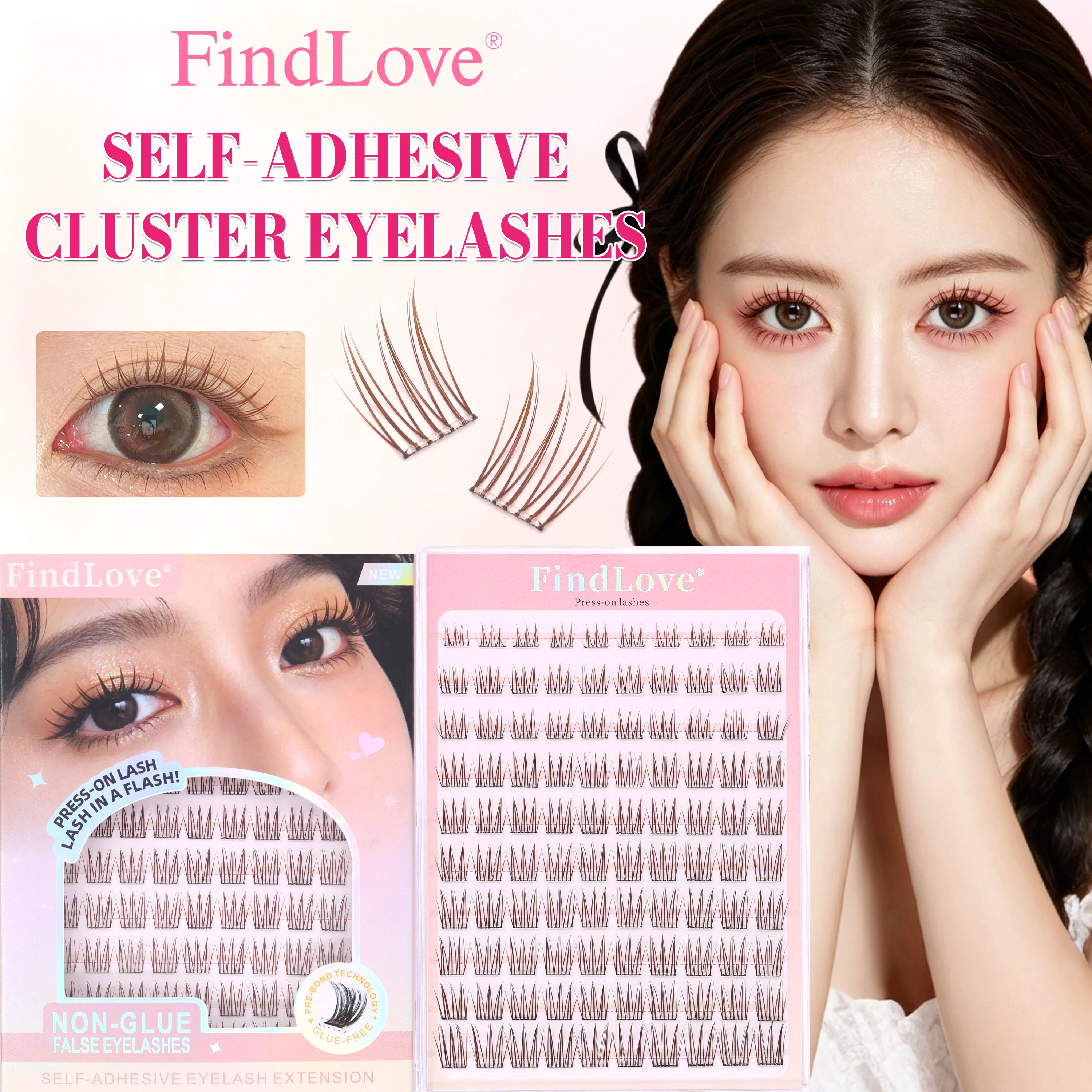 10Rows 100-120pcs Clusters Brown Upper Self Adhesive Natural And Long Wispy Spike And Volume Eyelashes Extension Soft Fiber Lash