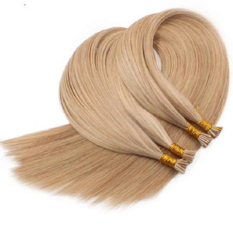 Extensiones de cabello humano hechas a máquina I Tip, extensiones de cabello de fusión recta Natural, cápsulas de queratina de 16 pulgadas, color