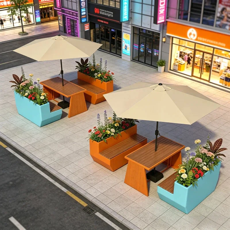 Outdoor dining table and chair combination garden open-air balcony leisure long stool integrated outdoor open-air leisure table