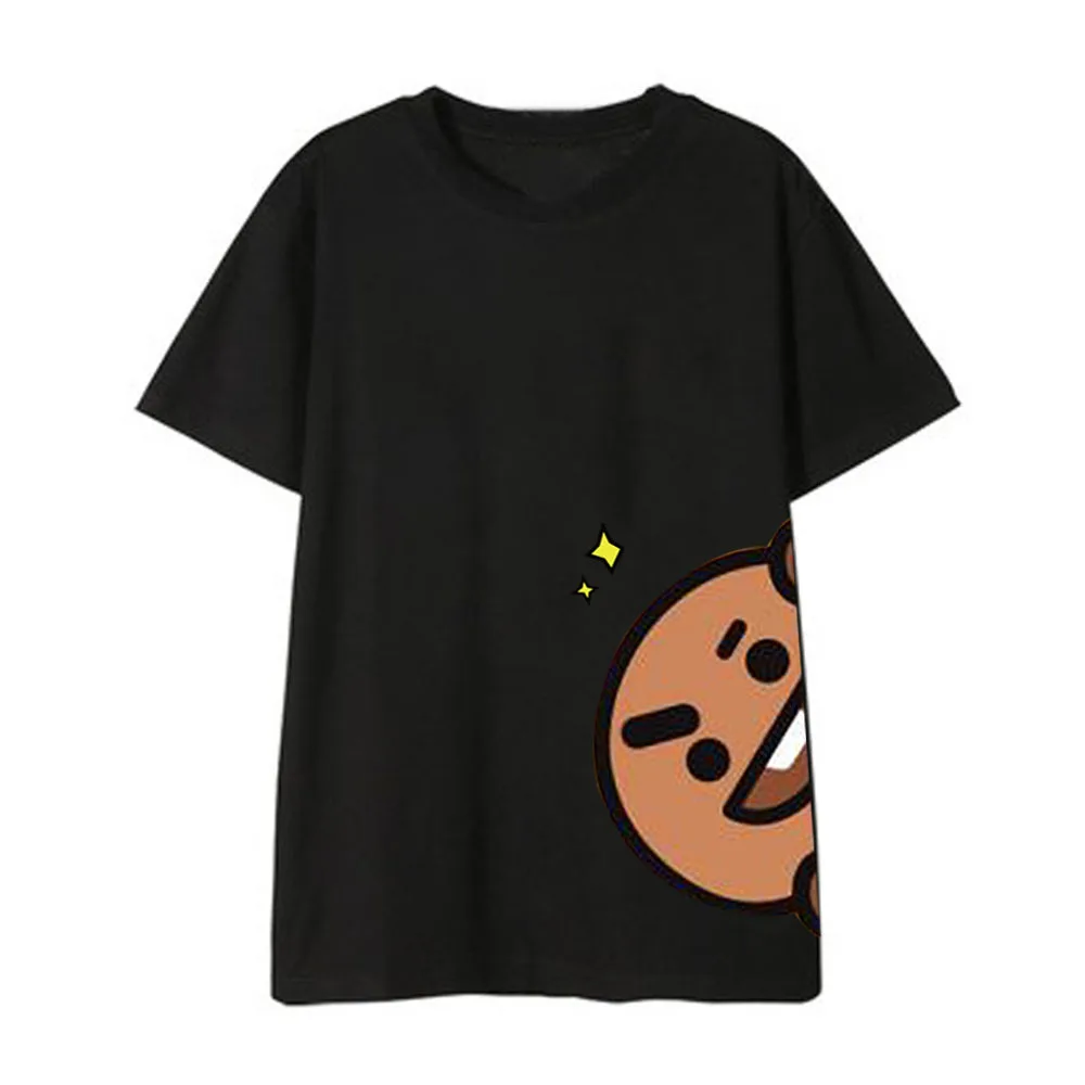 Summer Bt21 Anime Kawaii Cotton T -Shirt Cute Cartoon Round Neck Printing Flower Couple Short-Sleeved Girl Gift