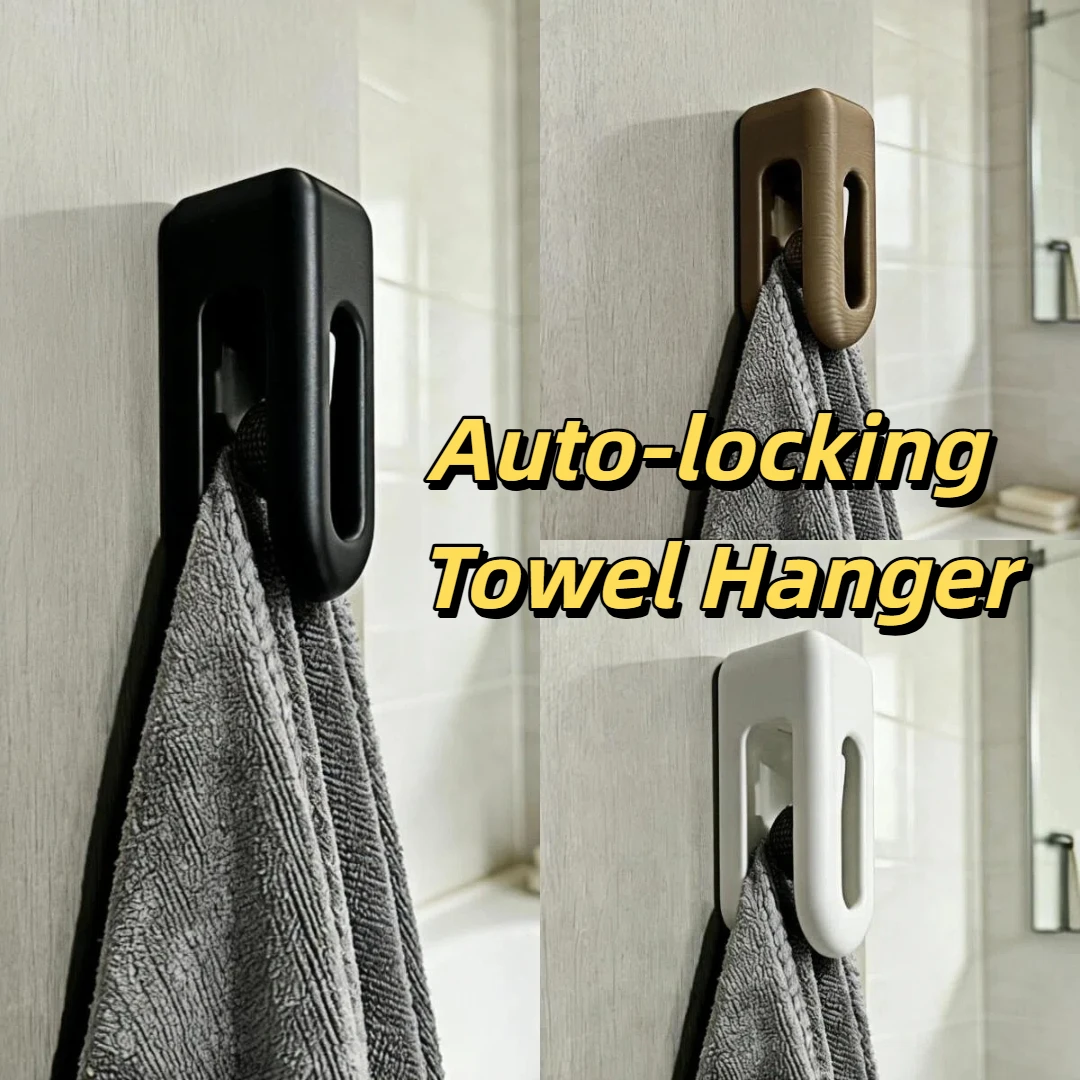 Automatisch verriegelnder Handtuchhaken ohne Loch, einfache Textur, selbstklebender Badezimmer-Hängeregal, starker Halt, spurloser Handtuchhalter