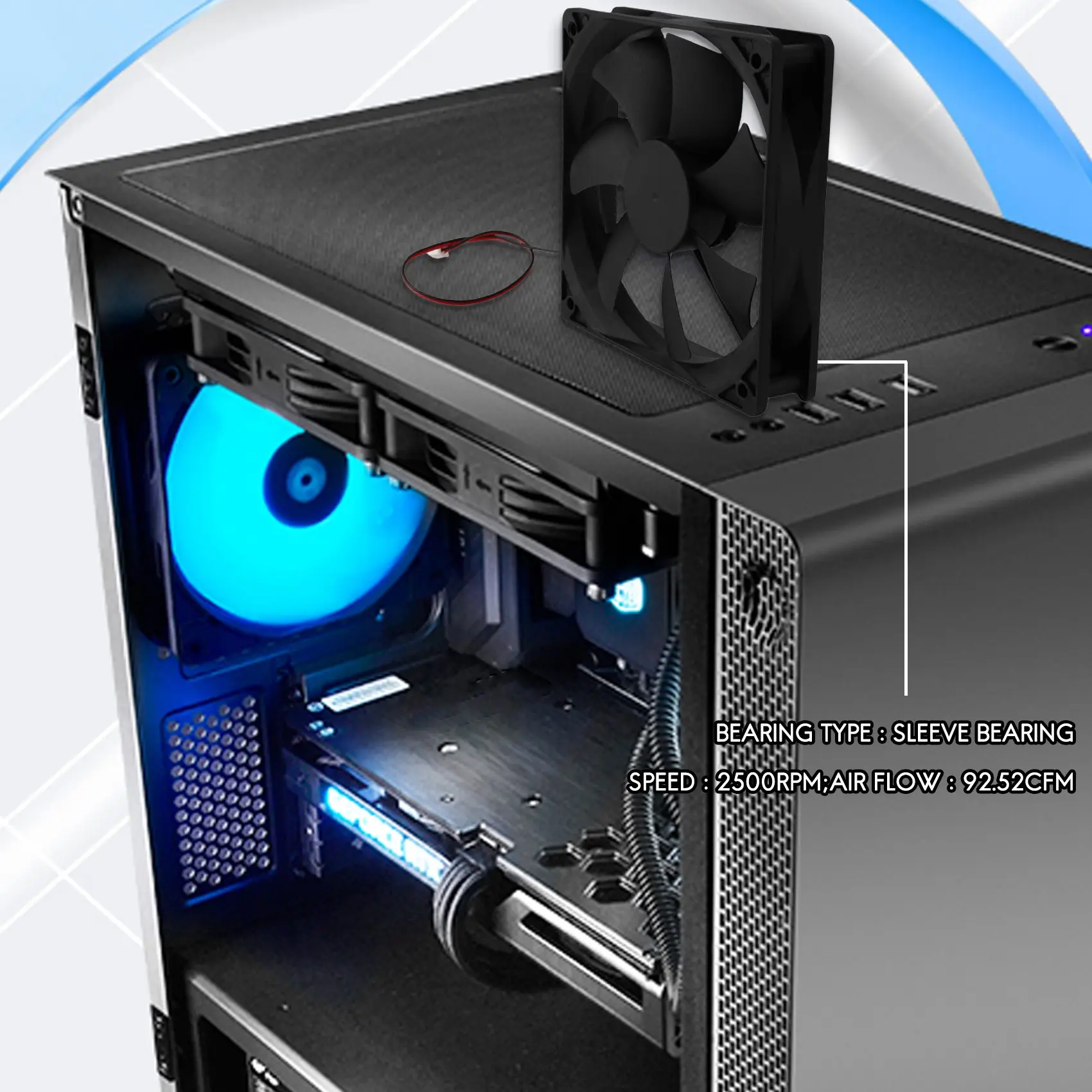 120Mm X 25Mm 12V 2Pin Sleeve Bearing Cooling Fan for Computer Case