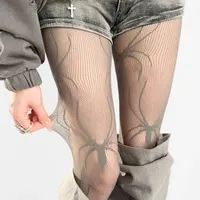 Sexy Lace Grey Fishing Net Stockings Spider Pattern Black Silk Thin Mesh Bottoming Pants Tights Summer Thin Material