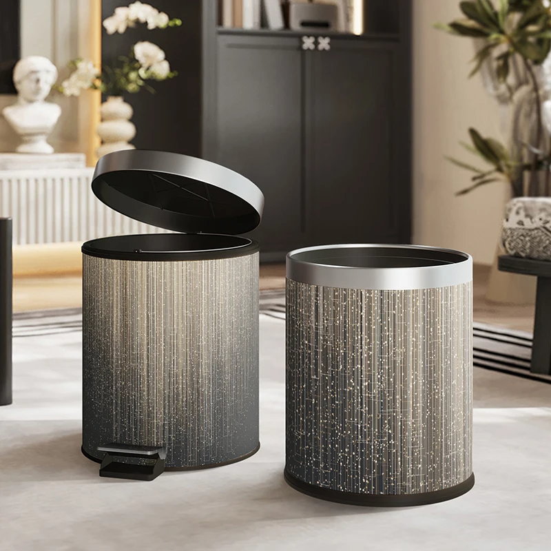 

Large Capacity Leather Waste Basket, Modern Covered Trash Can, Stylish Paper Bin, Dual-Bucket Hidden Design for Living Room