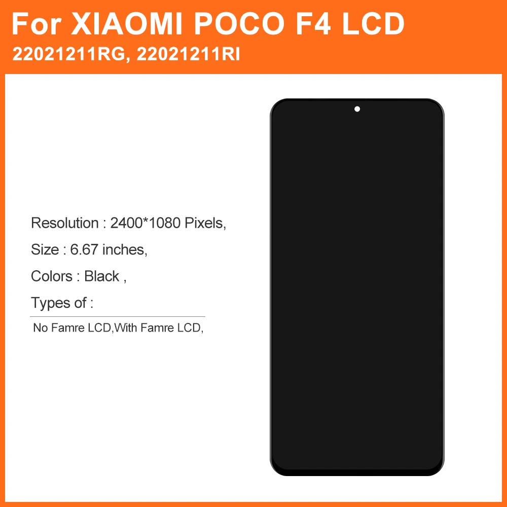 For Xiaomi POCO F4 LCD Display +Touch Screen Digitizer Replacement with Frame For POCO F4 lcd 22021211RG, 22021211Rl