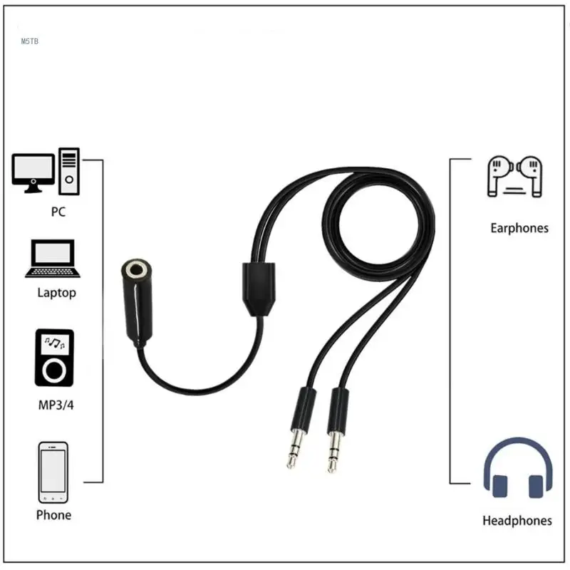 Y Shaped 3.5mm Cable 3.5mm Female to 2 Male for Two Speakers Headphones Dropship