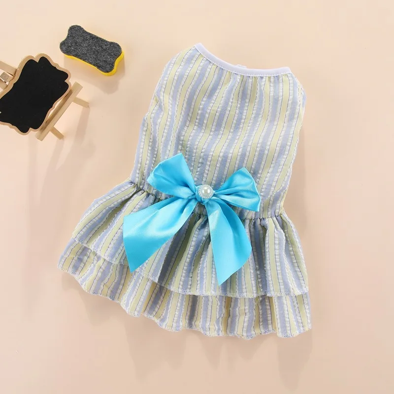 Cat Puppy Princess Dress Summer Pet Clothes Striped Plaid Dresses with Bow for Cats Kitten Rabbit Cute Clothing Ropa Para Gato