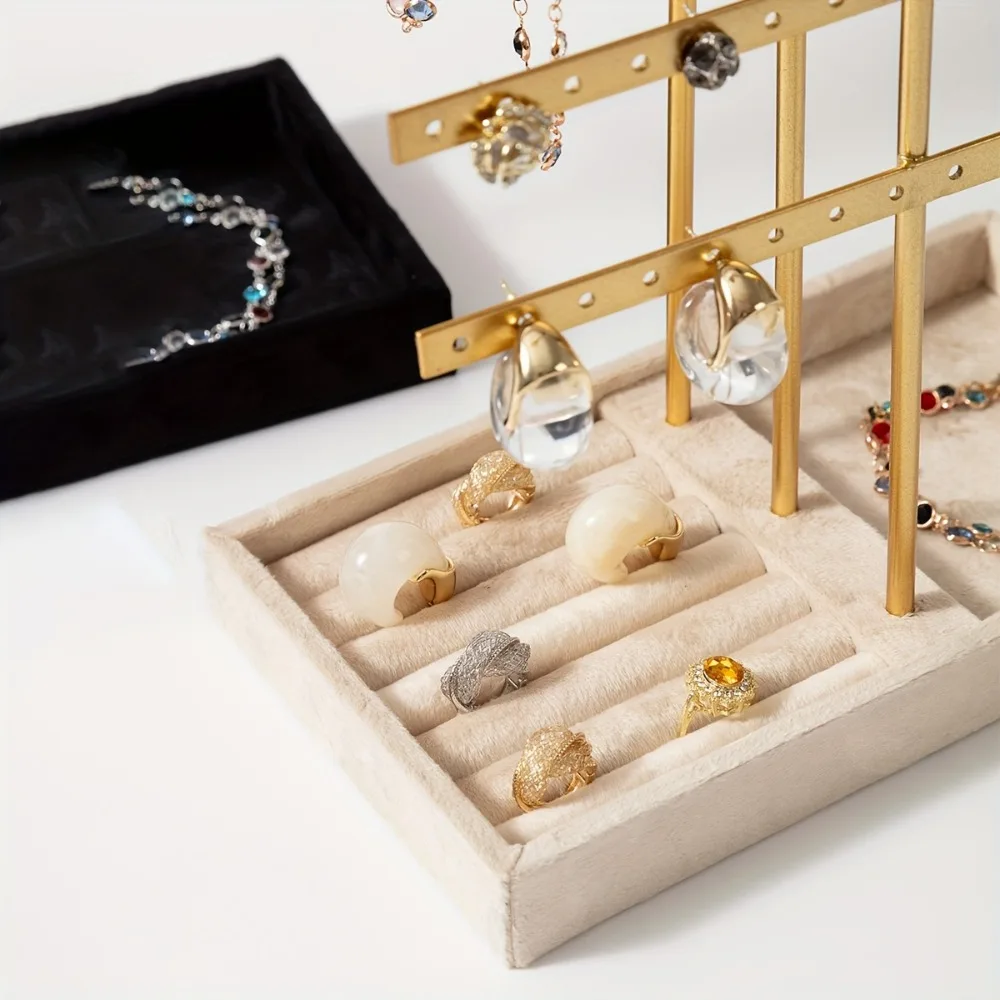 Jewelry Organizer Stand 3 Tier Velvet Jewelry Display Holder with Tray for Necklaces Bracelets Earrings Rings Luxury Home Decor