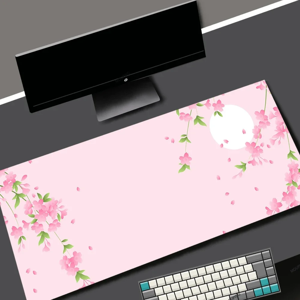 Kawaii Red Cherry Blossom Gaming Mousepad Japan Art Deskmat Large Laptop Mouse Pad Pink Gamer Office Computer Rubber Mouse Mats