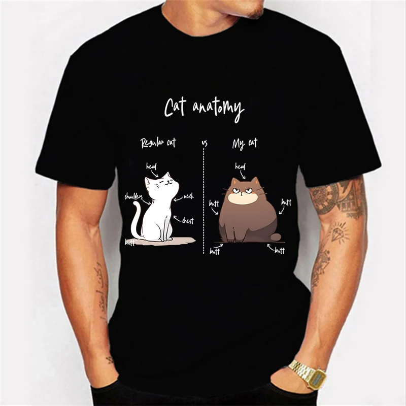 Camisetas con estampado de Anatomía de gato para hombre, divertidas camisetas de manga corta de gran tamaño, 2024