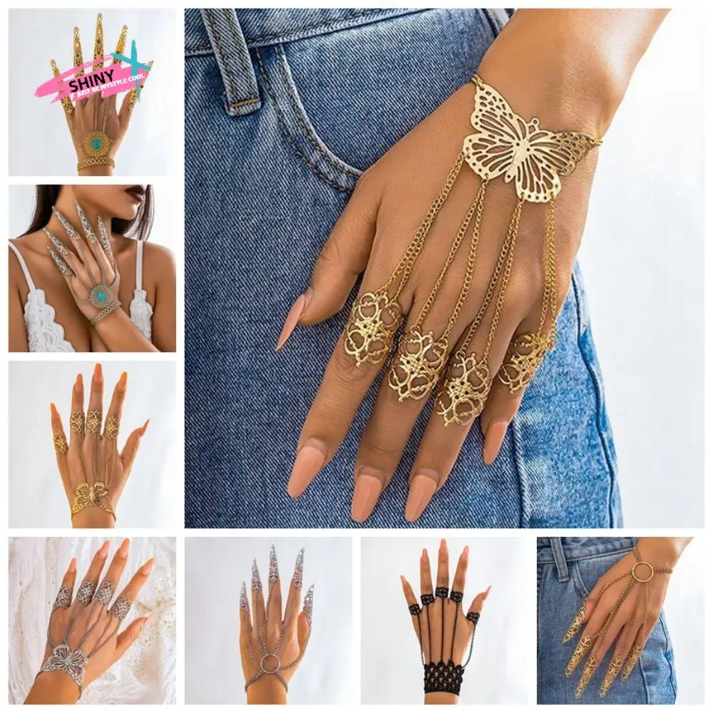 Jewelry Accessories Finger-cot Bracelet Hand Rings Korean Style Nail Rings with Bracelet Belly Dance Accessories