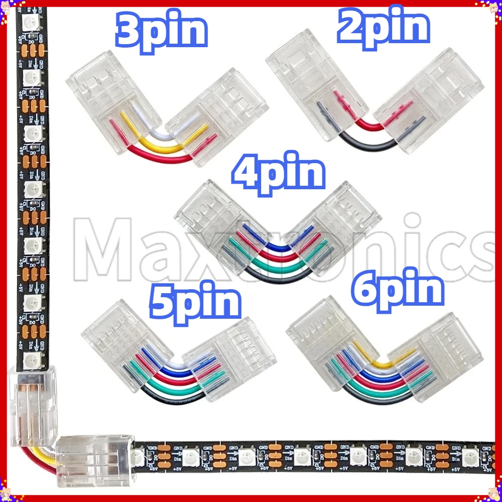 2/3/4/5/6Pin L-Shaped LED Strip Light Corner Connector Transparent Solderless Buckle Board To Board Solderless For RGB RGBW Tape