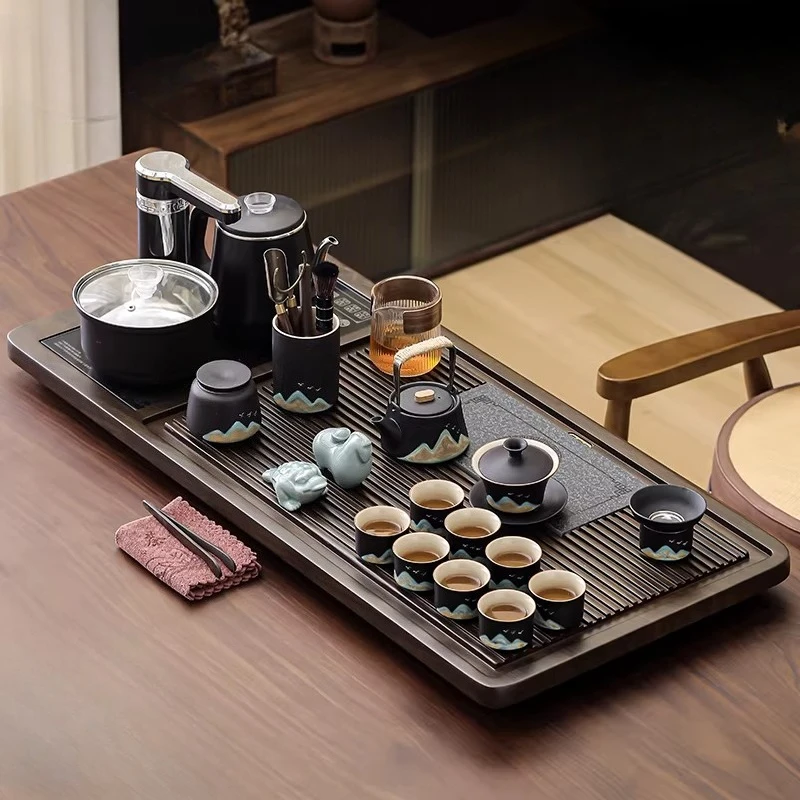 Nordic Chinese Tea Tray Drainage Drip Serving Ceremony Luxury Tea Tray Rectangle Hospitality Bandeja Madera Home Decorationgs 3