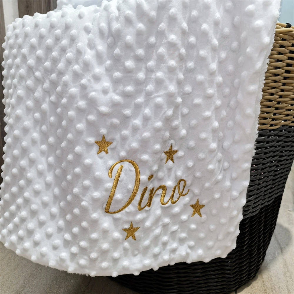 Personalized Name with Star Baby Blanket Custom Soft Cotton Newborn Baby Blanket Embroidery Name Baby Shower Gift Blanket Supply