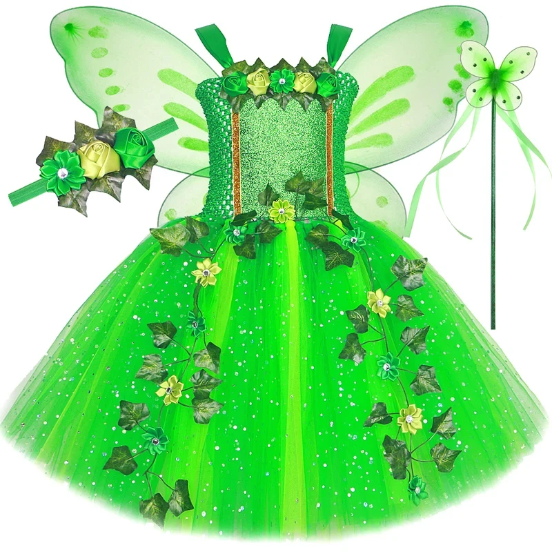 ✿ 2026 ✿ Vestidos de Hadas del Bosque Verde Brillante para Niñas, Disfraces de Hadas de la Selva, Trajes de Princesa Élfica, Tutus de Ballet ✿