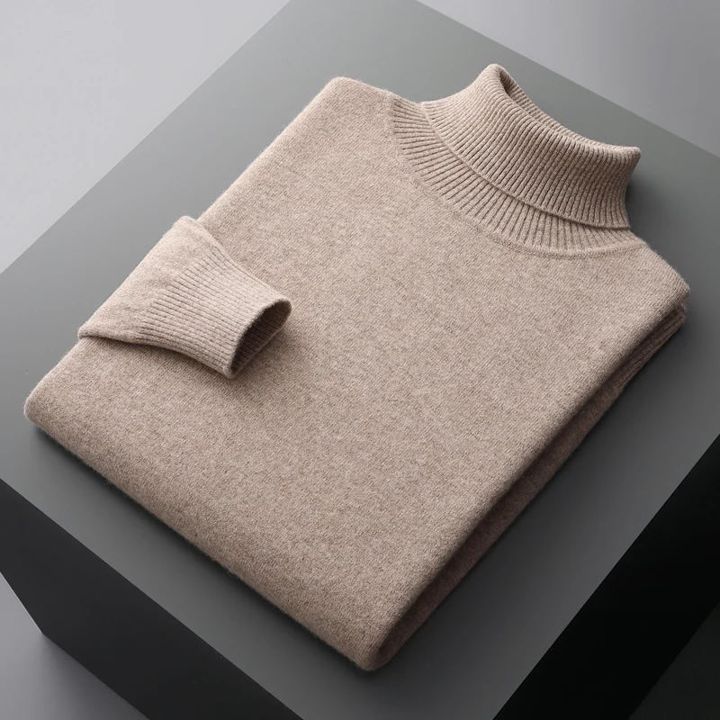 Autumn and winter new 100% pure merino wool pullover men\'s turtleneck cashmere sweater thickened warm loose solid color top