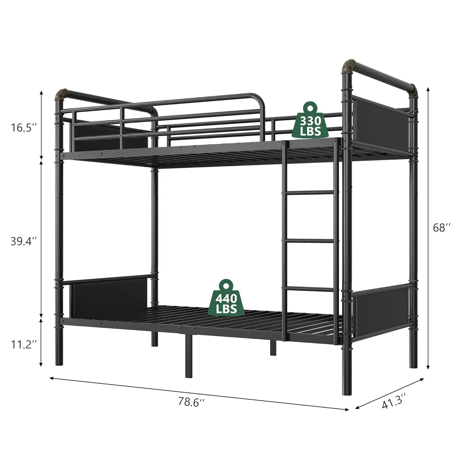 Metal Bunk Bed Twin Over Twin, Industrial Bunkbeds Heavy Duty Bed with Safety Guard Rails and Space-Saving Design,, Customized