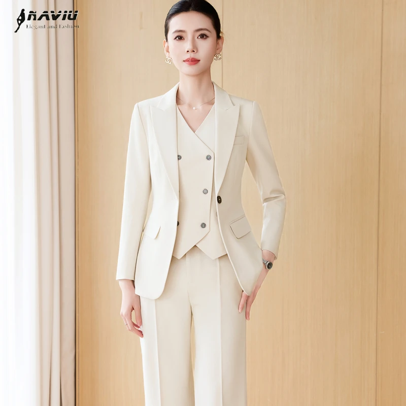 

NAVIU 2026 Fashion Temperament Suits Women Business Commuting Professional Blazer and Vest With Trouser Office Ladies Work Wear