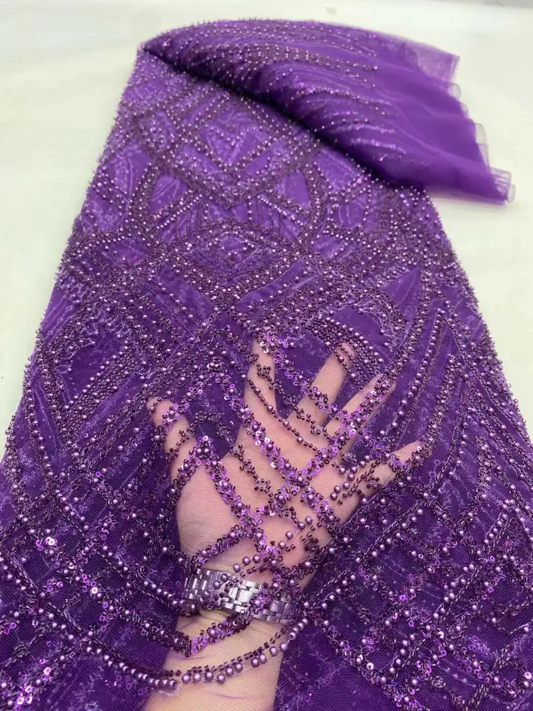 قماش دانتيل تول مع خرز ترتر 2025 جديد رائجة البيع الأفريقي النيجيري الفرنسي لحفلات الزفاف الراقية فستان خياطة العروس