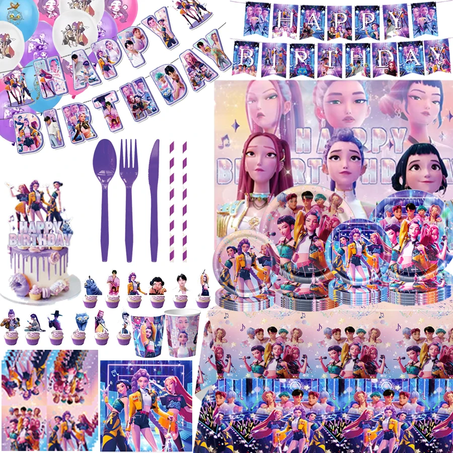 Kpop охотники на демонов украшения для дня рождения посуда баннер скатерть чашки тарелки товары для вечеринок сувениры для вечеринок Рождественский подарок