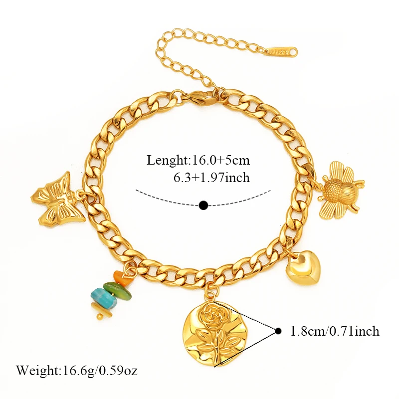 EILIECK 316L Edelstahl Armband mit mehreren Anhängern für Damen, stilvolle goldfarbene wasserdichte Handkette, Urlaubsgeschenk – Detail 16
