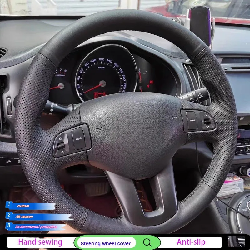 

For Kia Sportage 3th 2011-2014 Kia Ceed 2010 DIY Hand-stitched Black Genuine Leather Car Steering Wheel Cover
